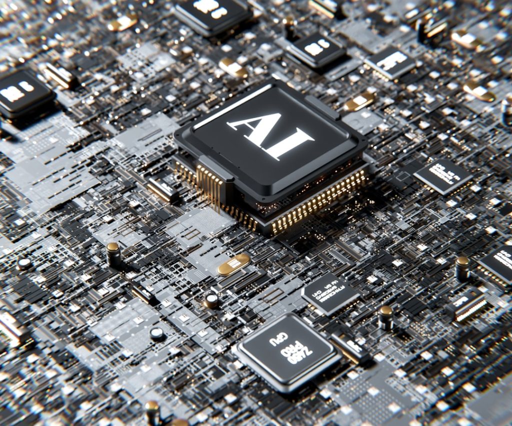 Close-up of a computer microchip stamped with the letter A, representing an AI-powered cold email agent.