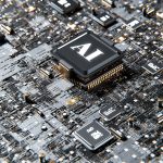 Close-up of a computer microchip stamped with the letter A, representing an AI-powered cold email agent.